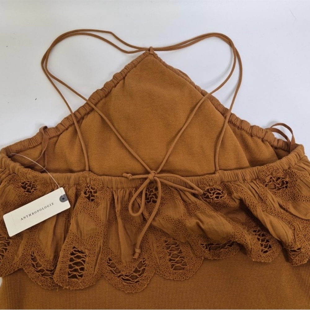 Anthropologie Rust Halter Lace-Trim Camisole - Picture 2 of 6